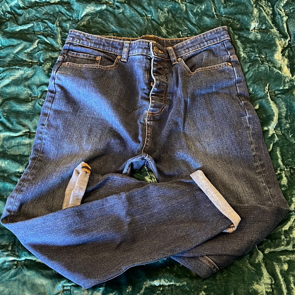 zanerobe men's 32 L34 joe blow denim busted blue jeans button fly cotton blend